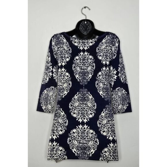 Lilly Pulitzer Merino Wool Sweater Size XS Blue White Pattern Damask Tunic - Picture 5 of 7